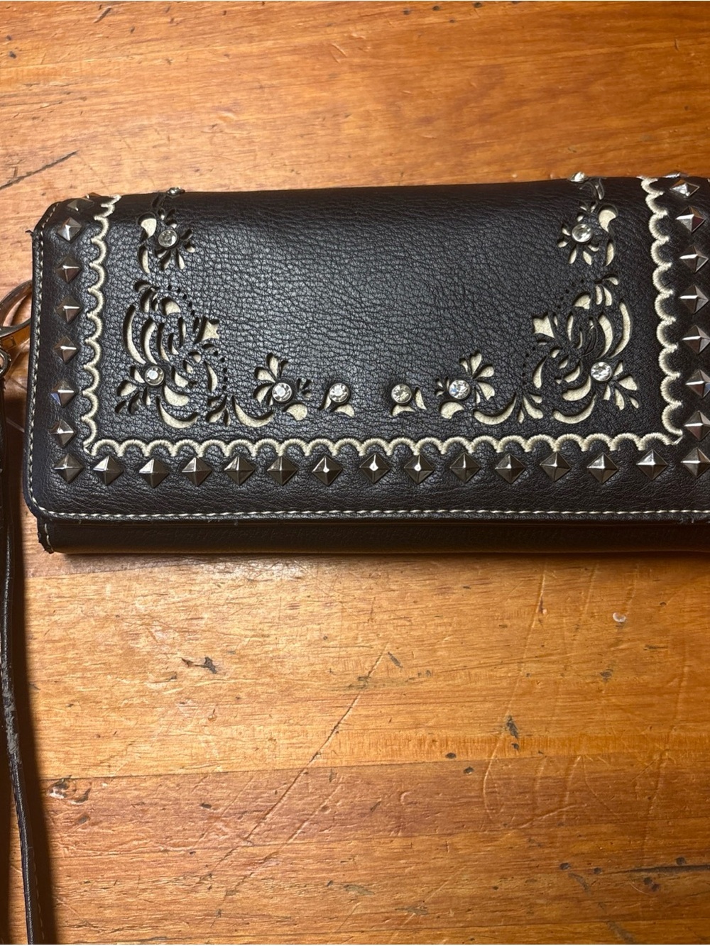 Montana West Black Studded Floral Wristlet Clutch